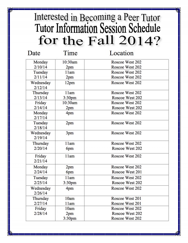 Information Sessions for Fall 2014